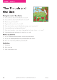 Week 14 "The Thrush and the Bee" - Phonics Story - Worksheet 