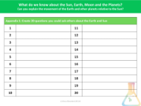 Create 20 questions about the Earth and Sun - Worksheet