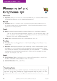 Phoneme "y" and Grapheme "y" - Lesson plan 