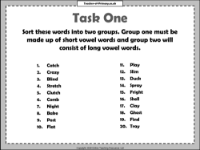 Long and Short Vowels - Worksheet