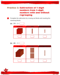 Work Book, Subtraction of 1-digit numbers from 3-digit numbers with and without regrouping