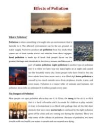 The Effects of Pollution - Reading with Comprehension Questions