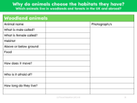 UK woodland animals fact file - Worksheet