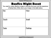 Bonfire Night Event Worksheet