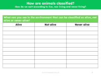 Alive, not alive, never alive - Worksheet