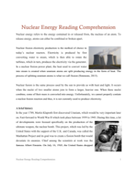 Nuclear Energy Fission and Fusion - Reading with Comprehension Questions 2