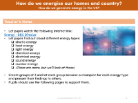 How do we generate energy in the UK? - teachers notes