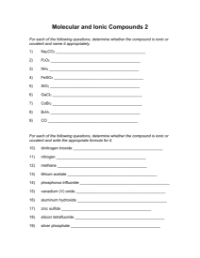 Molecular and Ionic Compounds - Worksheet with Answers 2