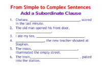 Writing to Entertain - Lesson 7 - From simple to complex sentences 2 Worksheet