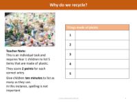 Why do we recycle? - Assessment for learning activity - Worksheet 