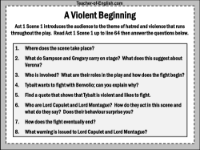 Romeo & Juliet Lesson 7: Love and Hate - A Violent Beginning Worksheet