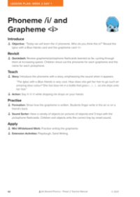 Phoneme "I" Grapheme "I" - Lesson plan