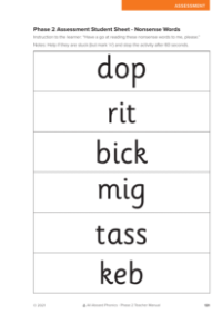 Tricky words Assessment sheet - Resource 