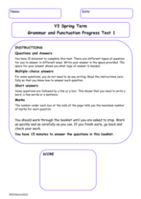 Spring Term Grammar and Punctuation Progress Test 1