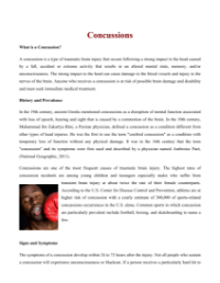 Concussions - Reading with Comprehension Questions