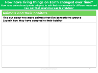 Research the adaptations of two subterranean animals - worksheet