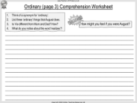 Wonder Lesson 3: Ordinary - Comprehension Worksheet 2