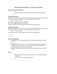 Balancing Chemical Equations - Student Lesson Outline