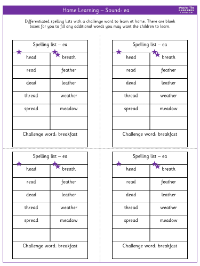 Spelling - Home learning - Sound short ea