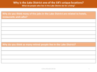 Why do you think many of the jobs in Lake District are hopitality related and why so many retirees live there? - Worksheet - Year 3