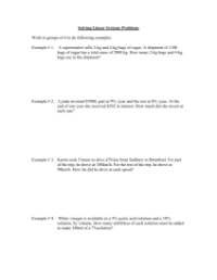 Solving Problems using Linear Systems Worksheet Answers