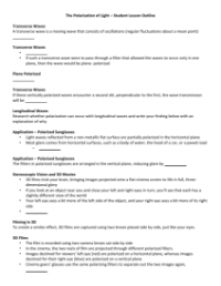 The Polarization of Light - Student Lesson Outline