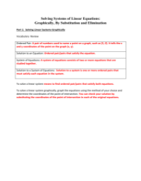 Solving Linear Systems by Graphing, Substitution and Elimination Worksheet with Answers