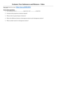 Pure Substances and Mixtures - Video Worksheet