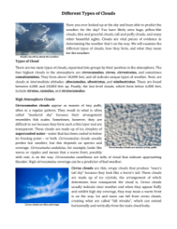 Cloud Types - Reading with Comprehension Questions