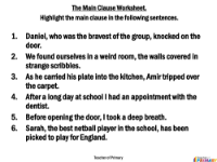 Main Clause Worksheet