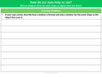 Creating Shadows - Worksheet - Year 6