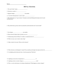 Bill Nye - Static Electricity Worksheet with Answers