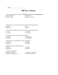 Bill Nye - Seasons Worksheet with Answers