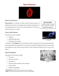 Heart Disease - Reading with Comprehension Questions 2
