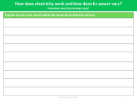 What we mean by an electric current? - Worksheet - Year 6