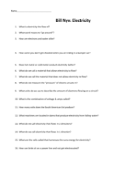 Bill Nye - Electricity Worksheet with Answers