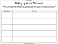 Billionaire Boy - Lesson 2 - Making Up Words Worksheet