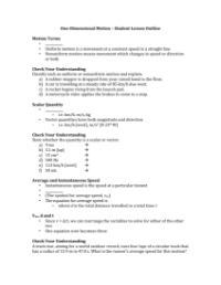 One-Dimensional Motion - Student Lesson Outline