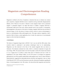 Magnets and Electromagnets - Reading with Comprehension Questions