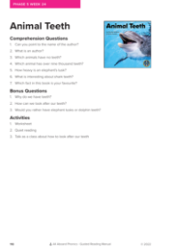 Week 24 "Animal Teeth" - Phonics Story - Worksheet 
