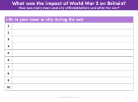 Life in your town or city during the war - Worksheet