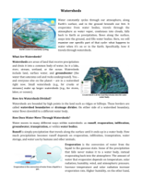 Watersheds - Reading with Comprehension Questions