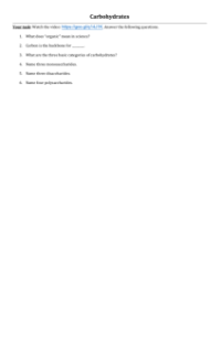 Carbohydrates Video Worksheet