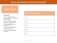 Types of energy - assessment