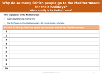 10 spectacular things about the Mediterranean - Note sheet