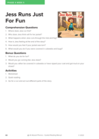 "Jess Runs Just For Fun" - Phonics Story - Worksheet