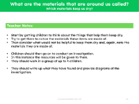 Which materials keep us dry? - Teacher notes