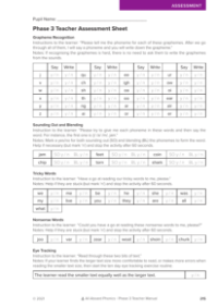 Phase 3 Teacher Assessment Sheet