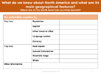 My unfamiliar North American country fact file - Worksheet