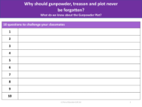 10 questions about the gunpowder plot - Worksheet